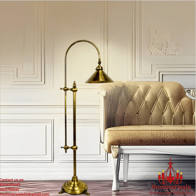 Elegant floor lamp considered the best in Mumbai, artfully positioned next to a comfortable sofa in a stylish living room, offering sophisticated and modern lighting ideal for contemporary urban homes.