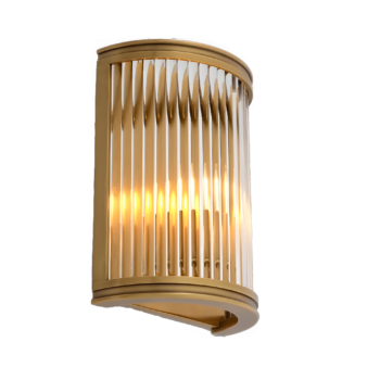 Luxe Rod Prism Radiance in Gold Finish - Elegant brass frame with radiant glass rod wall light, perfect for luxurious interiors.