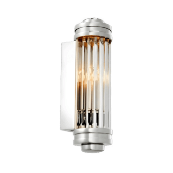 Silver Luminary brass wall Light. dd a touch of glamour and light to your walls with this elegant Eichholtz Gascogne XS wall lamp with glass rods. This modern wall light's shimmering glass rods dance with the light, creating a mesmerizing effect.