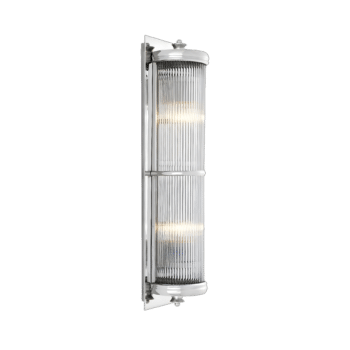 PrismLuxe Brass Radiance Grandeur Edition in Silver Finish - Striking brass fitting with elongated glass rod wall light, ideal for contemporary and luxurious interiors.